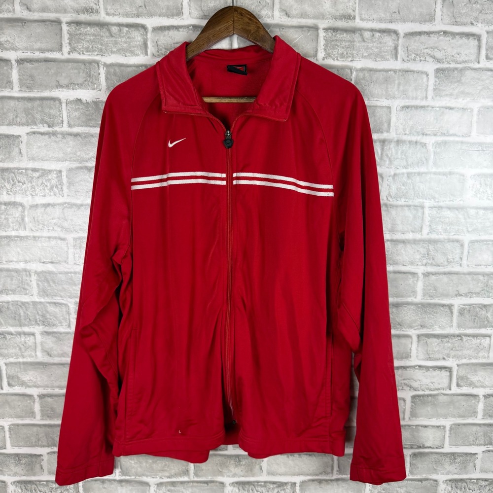 Nike Team Mens Red White Striped Full Zip Track Jacket Large RN 56323 Y2K VTG